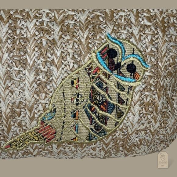 Sakroots Owl Embroidered Straw Crossbody Bag Brown Woven Boho Purse - Picture 2 of 8